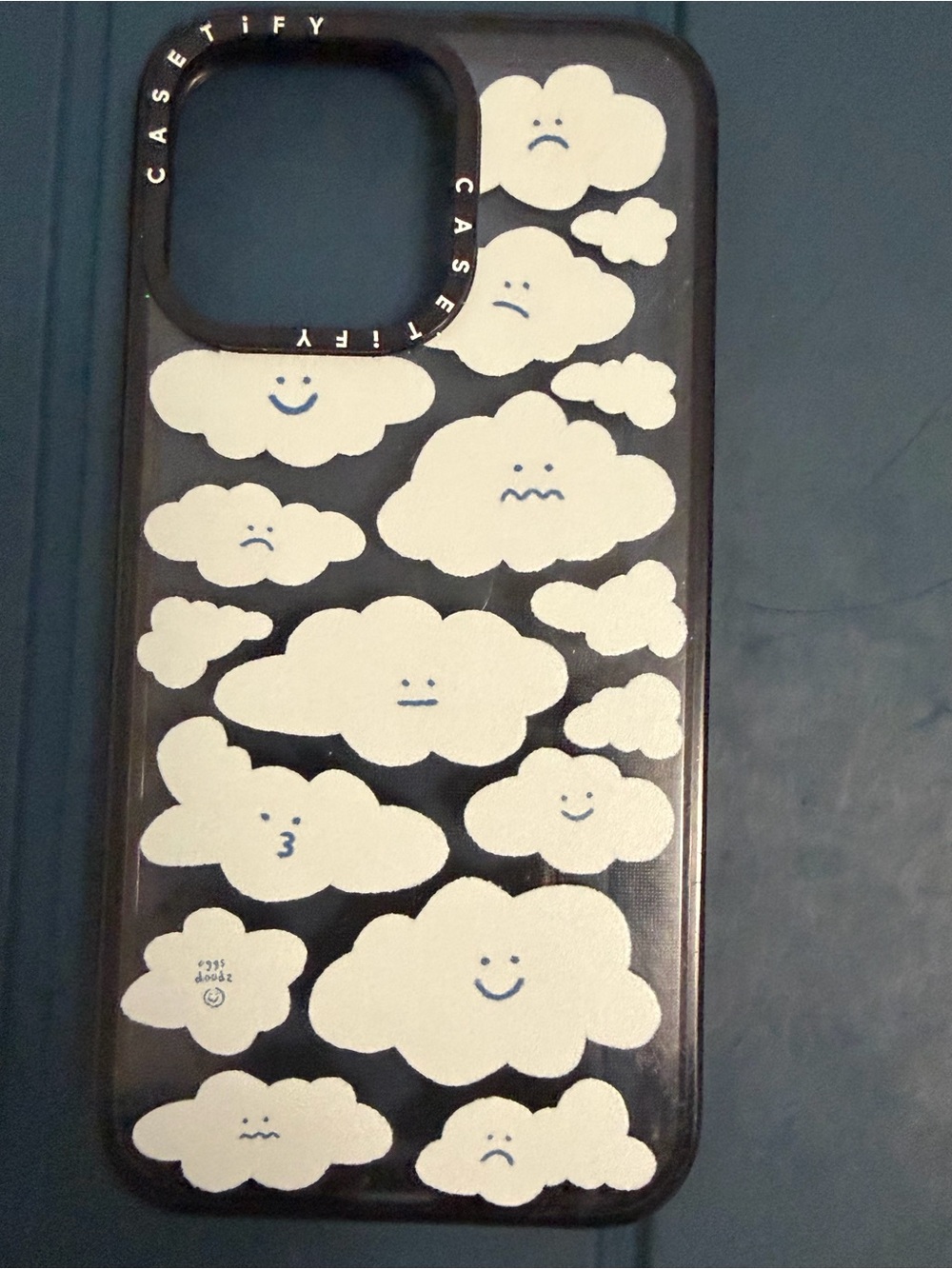 Casetify IPhone 15 Pro Max Black Phone Case with White Cloud Faces